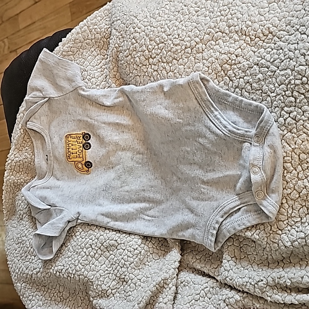 Carters onsie 6-9 months grey truck shirt